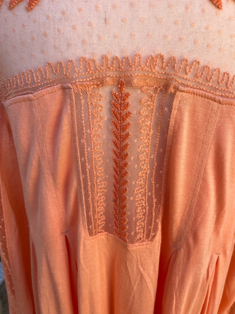 Retro Free People Peach Embroidered Boho Tunic Top 100% ryon - Picture 4 of 15